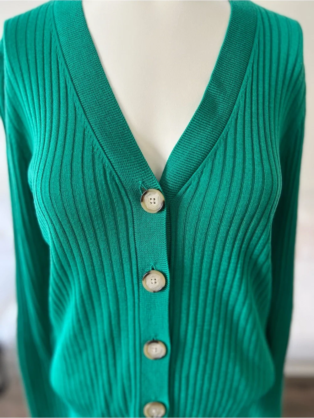 LOFT Ribbed Button-Front V-Neck Cardigan - Picture 6 of 10